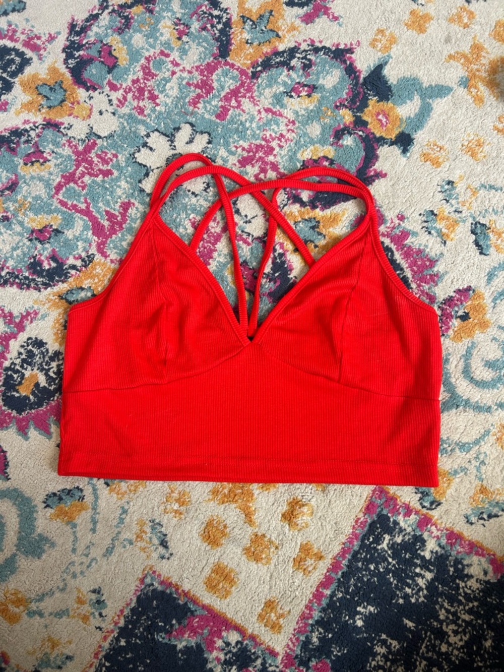 SHEIN Red Ribbed Crossback Bralette